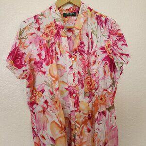 Lemon Grass Women's Polyester Blend Blouse Floral Pattern Size XL
